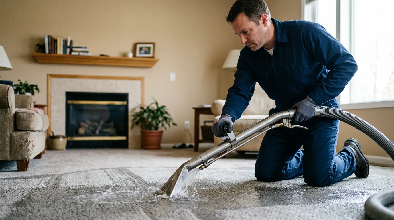Water damage restoration technician working near Hepler, KS